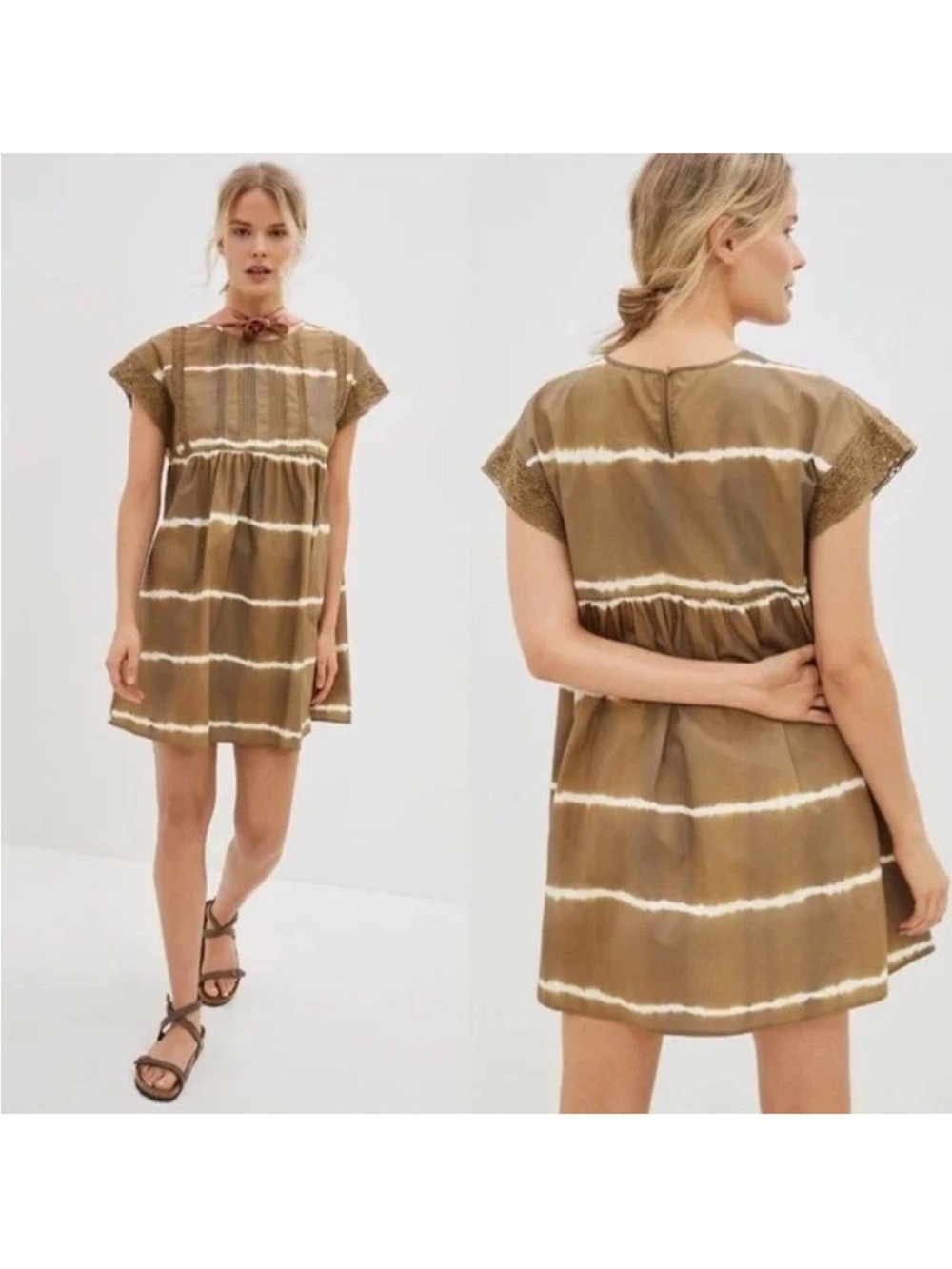 Anthropologie Corey Lynn Calter Tie Dye Babydoll Dress Brown Boho Mini XS NWT